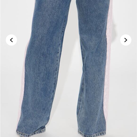 Fashion Nova Keep It Sweet Lace Trim Bow Jeans - Light Wash Size 11 - Picture 8 of 9